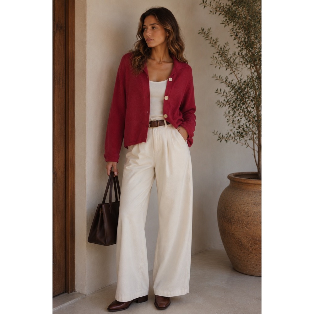 J. Jill Raspberry Red Silk Cotton Blend Collared Button Front Cardigan Sweater M